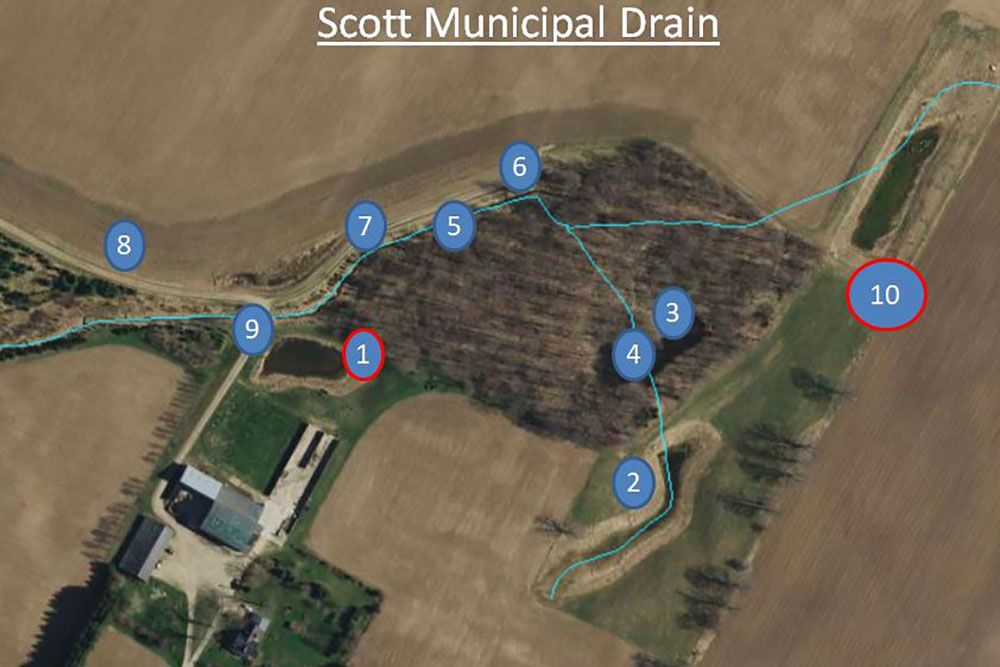 This still-image map shows the stops along the virtual 360-degree tour of the Scott Demonstration Project.